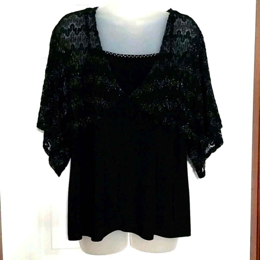 Studio 1940 Black Lace and Tricot Top